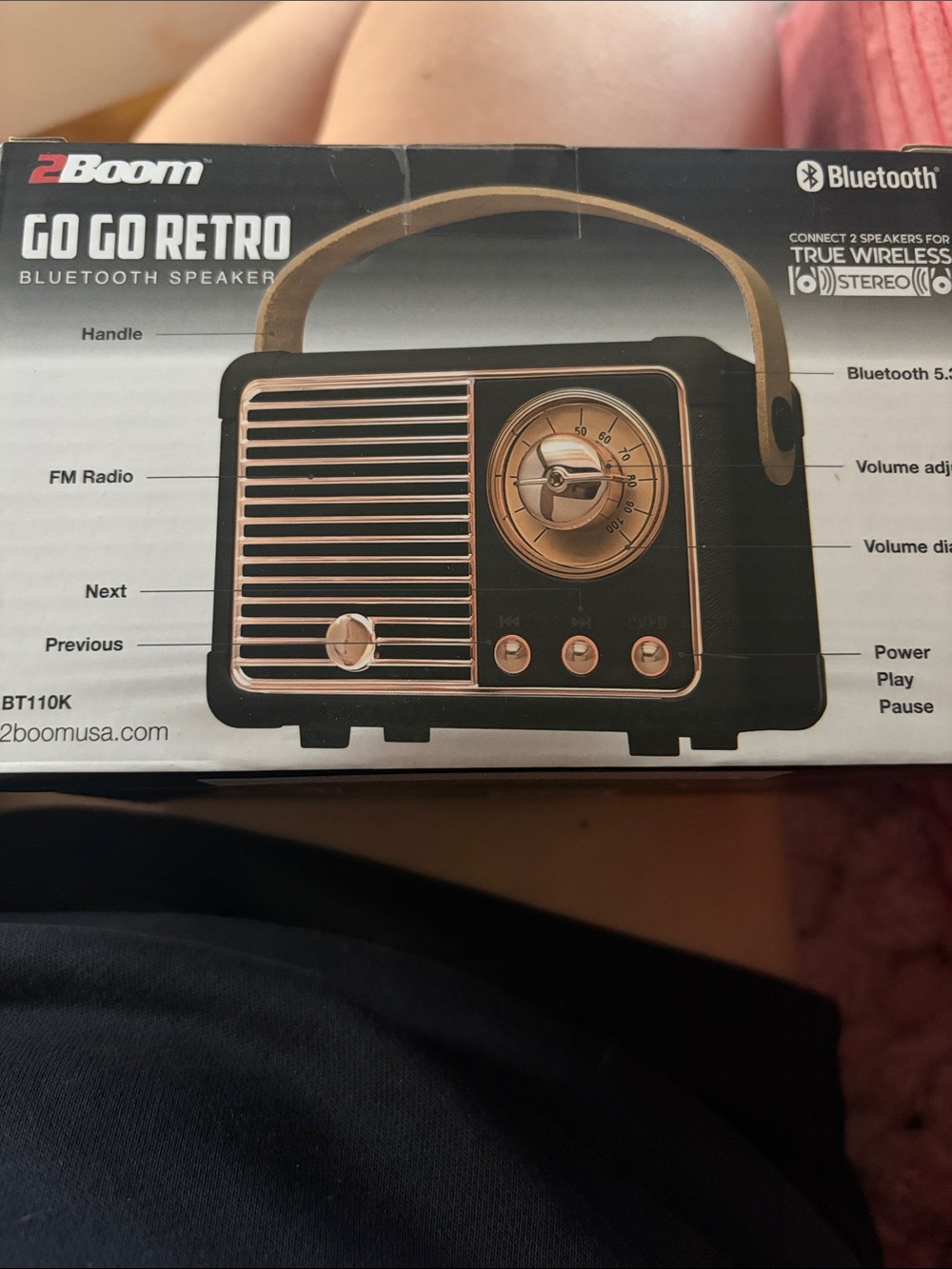Go Go Retro Bluetooth Speaker - Black with Gold Accents